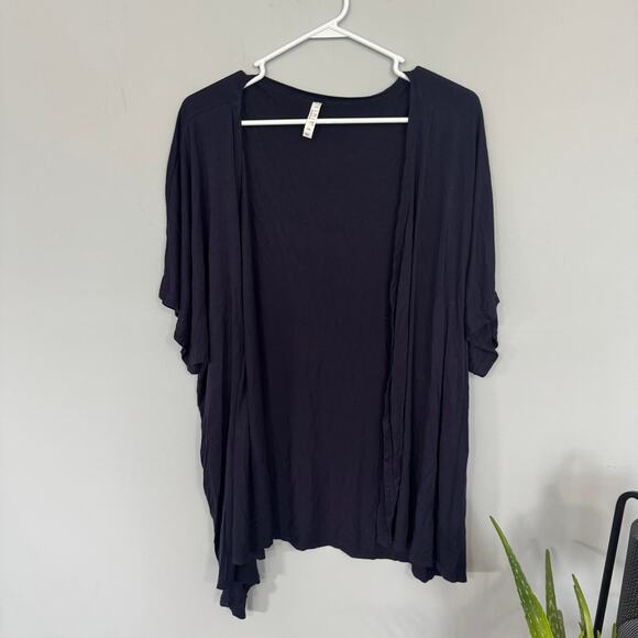 Eminim Dark Blue Open Front Waterfall Cardigan Top Plus Size 1X Short Sleeves - Picture 1 of 6